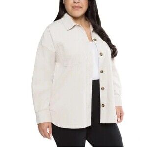 Matty M Ladies Corduroy Shirt Jacket Shacket Stretch Cream Button Up XXL (18)